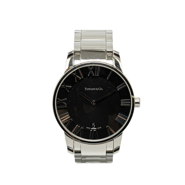 ティファニー アトラス 2ハンド 腕時計 34875987 クオーツ ブラック文字盤 ステンレススチール メンズ TIFFANY&Co. 【中古】