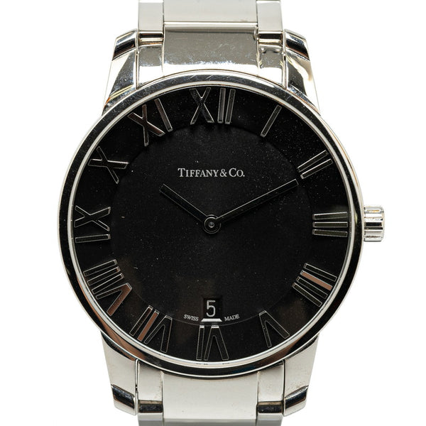 ティファニー アトラス 2ハンド 腕時計 34875987 クオーツ ブラック文字盤 ステンレススチール メンズ TIFFANY&Co. 【中古】