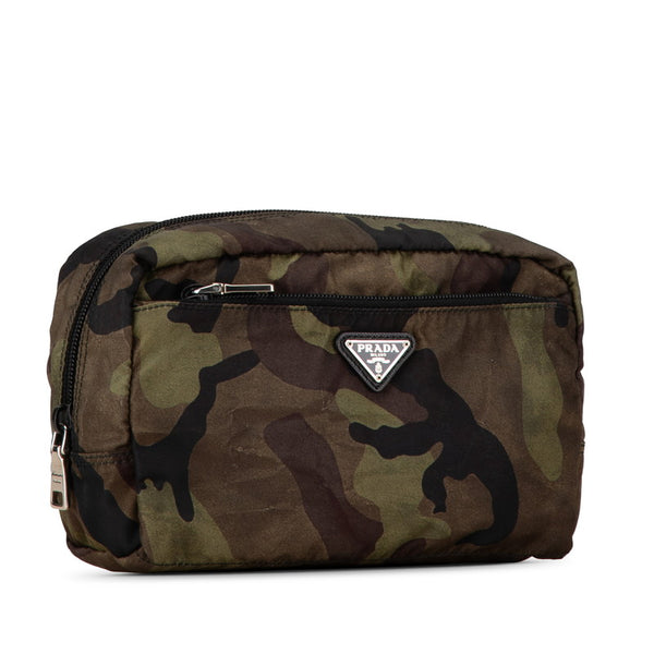 プラダ 三角ロゴプレート カモフラージュ 迷彩 ポーチ カーキ マルチカラー ナイロン レディース PRADA 【中古】