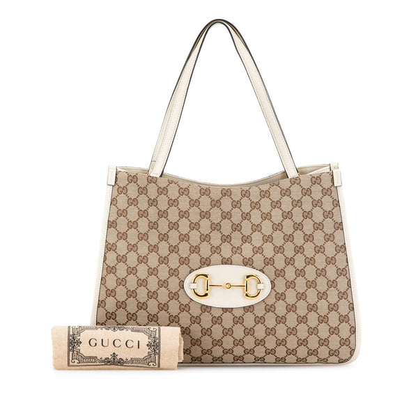 グッチ GGキャンバス ホースビット1955 トートバッグ 623694 ベージュ ホワイト キャンバス レザー レディース GUCCI 【中古】