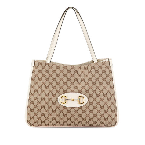 グッチ GGキャンバス ホースビット1955 トートバッグ 623694 ベージュ ホワイト キャンバス レザー レディース GUCCI 【中古】