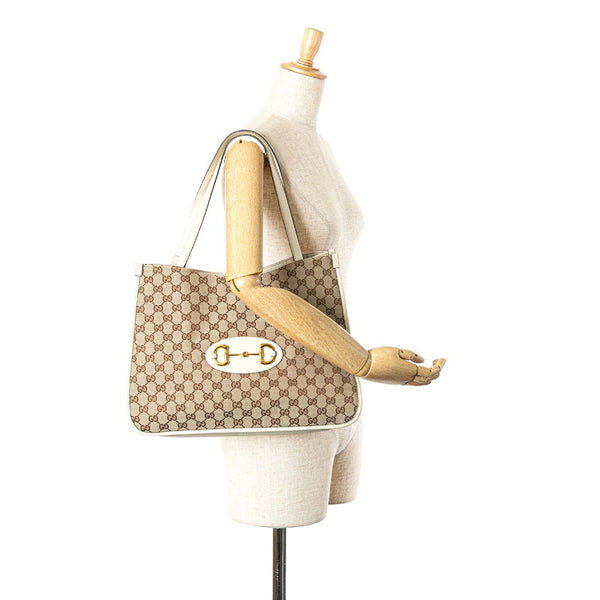 グッチ GGキャンバス ホースビット1955 トートバッグ 623694 ベージュ ホワイト キャンバス レザー レディース GUCCI 【中古】