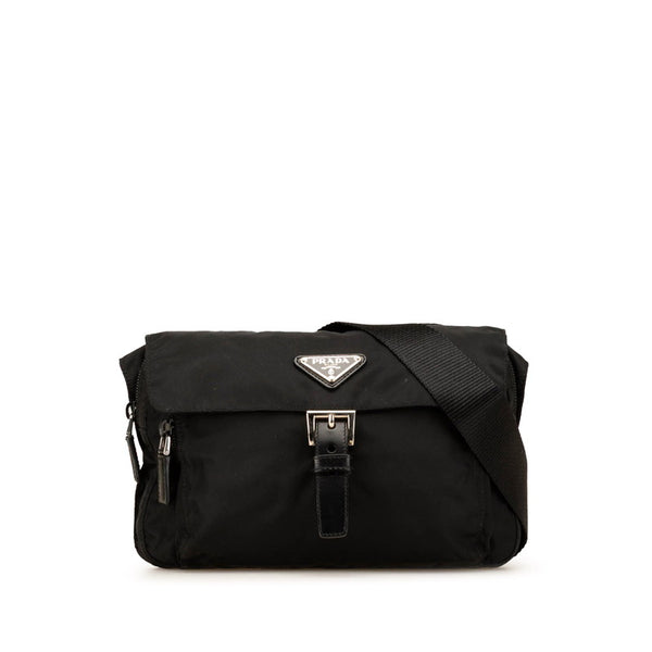 プラダ 三角ロゴプレート ショルダーバッグ ブラック ナイロン レザー レディース PRADA 【中古】