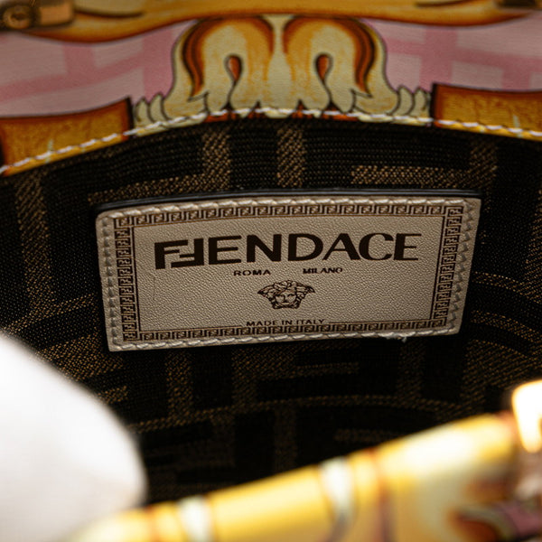 フェンディ × VARSACE ヴェルサーチ フェンダーチェ サンシャイン ショッパースモール ハンドバッグ ショルダーバッグ 2WAY 8BS051 ベージュ マルチカラー レザー レディース FENDI 【中古】
