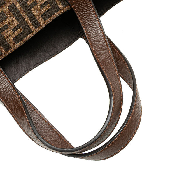 フェンディ ズッカ ハンドバッグ トートバッグ 8BH263 ブラウン キャンバス レザー レディース FENDI 【中古】