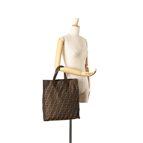 フェンディ ズッカ ハンドバッグ トートバッグ 8BH263 ブラウン キャンバス レザー レディース FENDI 【中古】