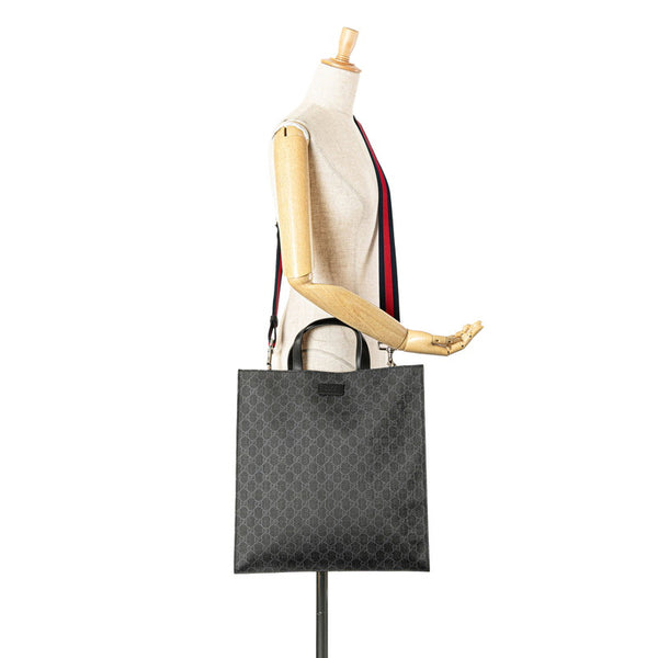 グッチ GGスプリーム トートバッグ ショルダーバッグ 2WAY 495559 ネイビー PVC レザー レディース GUCCI 【中古】