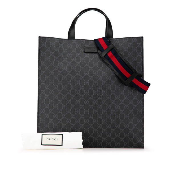 グッチ GGスプリーム トートバッグ ショルダーバッグ 2WAY 495559 ネイビー PVC レザー レディース GUCCI 【中古】