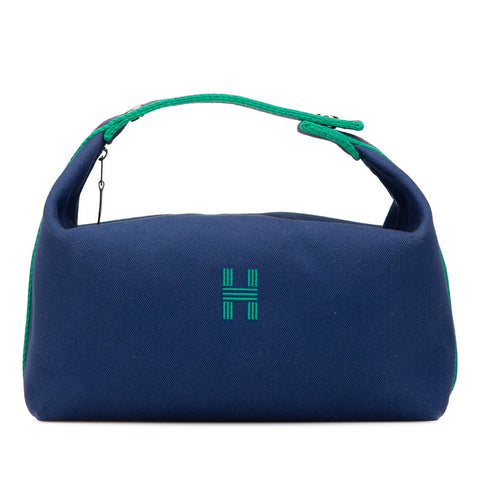 エルメス ブリッド ア ブラックGM ハンドバッグ ネイビー グリーン コットン レディース HERMES 【中古】