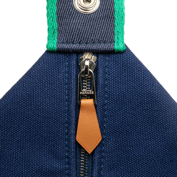 エルメス ブリッド ア ブラックGM ハンドバッグ ネイビー グリーン コットン レディース HERMES 【中古】