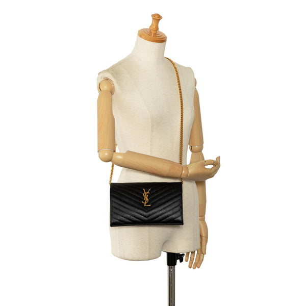 サンローラン モノグラム チェーンウォレット ショルダーバッグ 377828 ブラック ゴールド レザー レディース SAINT LAURENT 【中古】