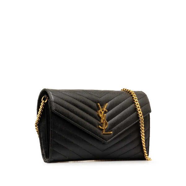 サンローラン モノグラム チェーンウォレット ショルダーバッグ 377828 ブラック ゴールド レザー レディース SAINT LAURENT 【中古】