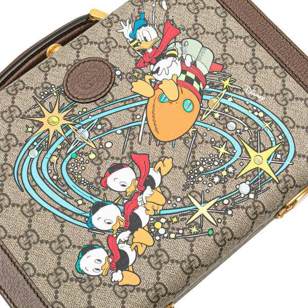 グッチ × ディズニー Disney GGスプリーム ハンドバッグ ショルダーバッグ 2WAY 633587 ベージュ ブラウン PVC レザー レディース GUCCI 【中古】