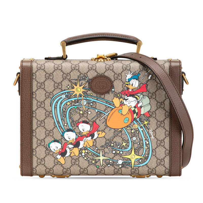 グッチ × ディズニー Disney GGスプリーム ハンドバッグ ショルダーバッグ 2WAY 633587 ベージュ ブラウン PVC レザー レディース GUCCI 【中古】