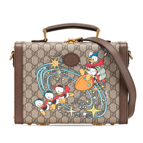 グッチ × ディズニー Disney GGスプリーム ハンドバッグ ショルダーバッグ 2WAY 633587 ベージュ ブラウン PVC レザー レディース GUCCI 【中古】