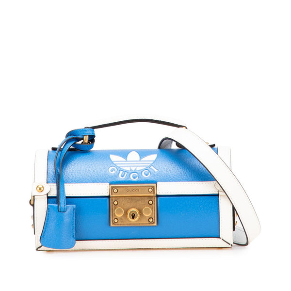 グッチ × アディダス adidas ゴルフボールケース ハンドバッグ ショルダーバッグ 2WAY 723801 ブルー ホワイト レザー レディース GUCCI 【中古】