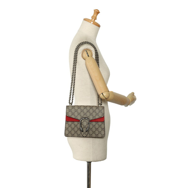 グッチ GGスプリーム デュオニュソス チェーン ショルダーバッグ 421970 ベージュ レッド PVC スウェード レディース GUCCI 【中古】