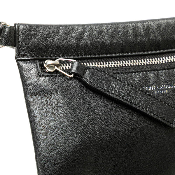 サンローラン ロゴ ショルダーバッグ 581697 ブラック レザー レディース SAINT LAURENT 【中古】