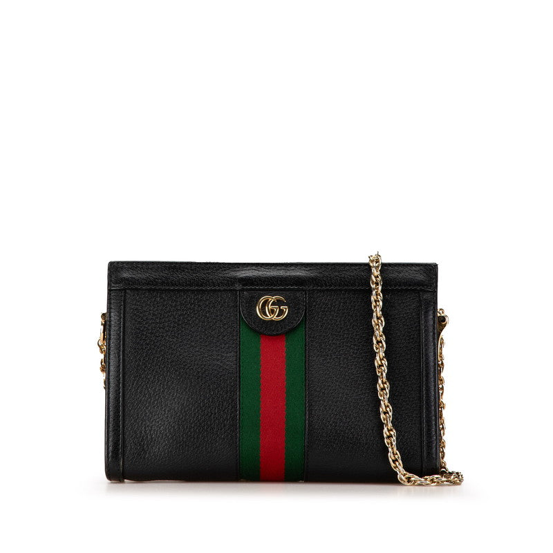 グッチ オフィディア シェリーライン チェーン 斜め掛け ショルダーバッグ 503877 ブラック レザー レディース GUCCI 【中古】