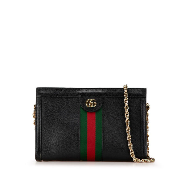 グッチ オフィディア シェリーライン チェーン 斜め掛け ショルダーバッグ 503877 ブラック レザー レディース GUCCI 【中古】
