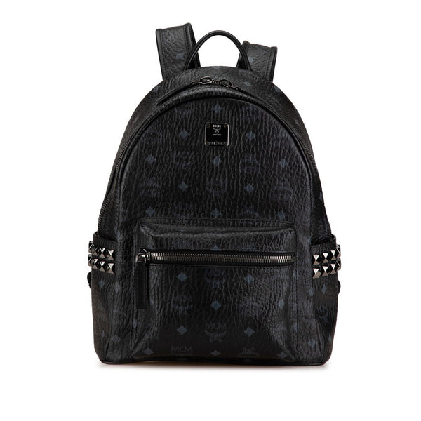エム シー エム ヴィセトス ロゴグラム スタッズ リュック バックパック ブラック レザー レディース MCM 【中古】