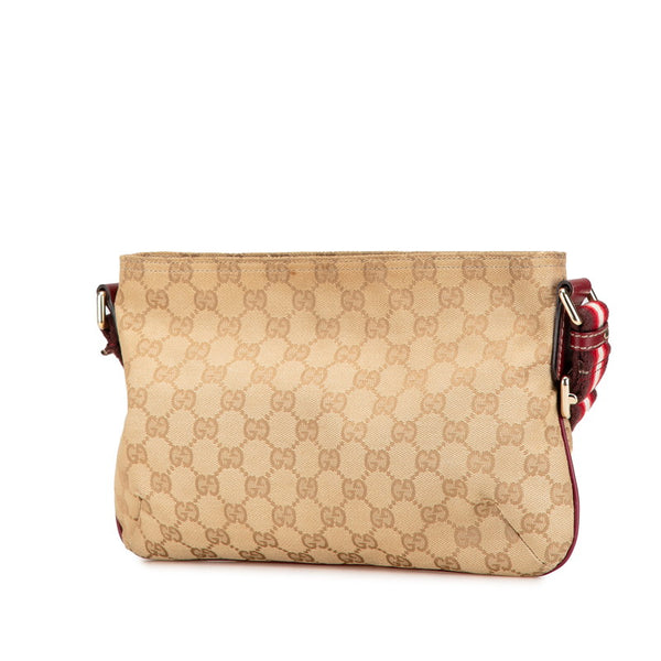 グッチ GGキャンバス シェリーライン 斜め掛け ショルダーバッグ 189749 ベージュ レッド キャンバス レザー レディース GUCCI 【中古】