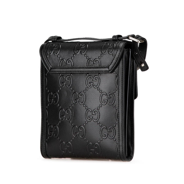 グッチ GGエンボス メッセンジャーバッグ ショルダーバッグ 625782 ブラック PVC レザー レディース GUCCI 【中古】