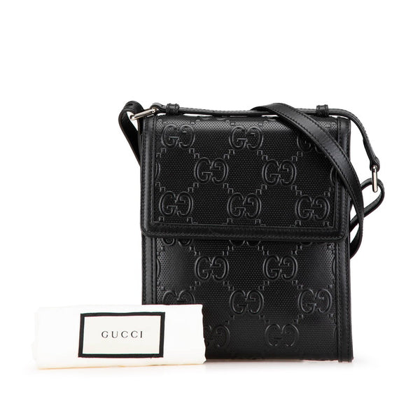 グッチ GGエンボス メッセンジャーバッグ ショルダーバッグ 625782 ブラック PVC レザー レディース GUCCI 【中古】