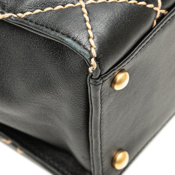 シャネル ココマーク ワイルドステッチ ハンドバッグ ブラック ラムスキン レディース CHANEL 【中古】