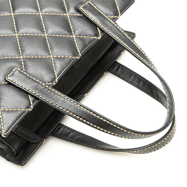 シャネル ココマーク ワイルドステッチ ハンドバッグ ブラック ラムスキン レディース CHANEL 【中古】