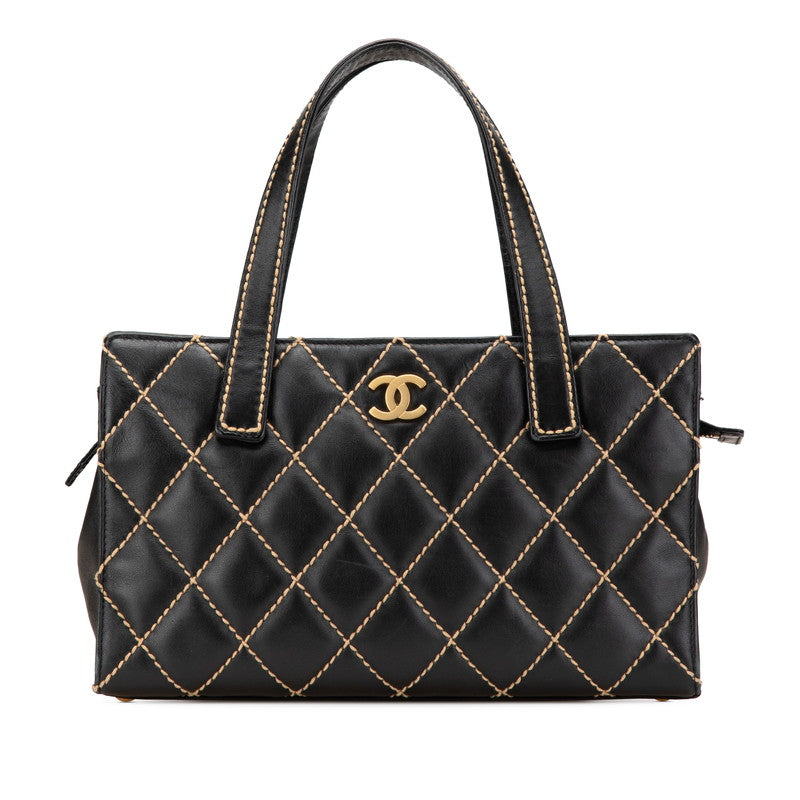シャネル ココマーク ワイルドステッチ ハンドバッグ ブラック ラムスキン レディース CHANEL 【中古】