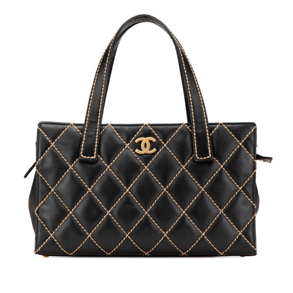 シャネル ココマーク ワイルドステッチ ハンドバッグ ブラック ラムスキン レディース CHANEL 【中古】