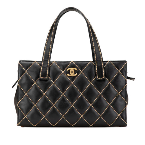 シャネル ココマーク ワイルドステッチ ハンドバッグ ブラック ラムスキン レディース CHANEL 【中古】