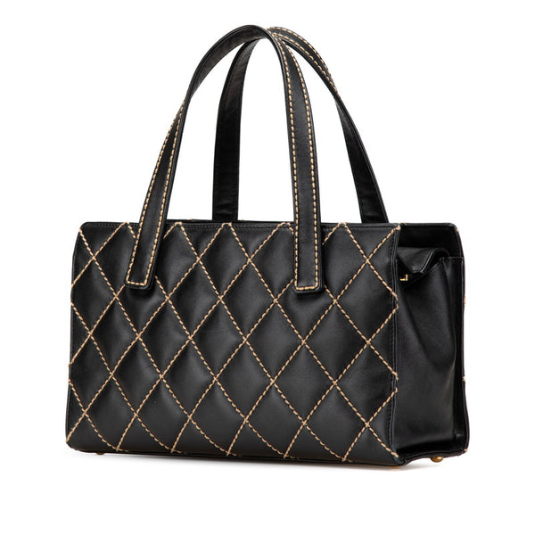 シャネル ココマーク ワイルドステッチ ハンドバッグ ブラック ラムスキン レディース CHANEL 【中古】