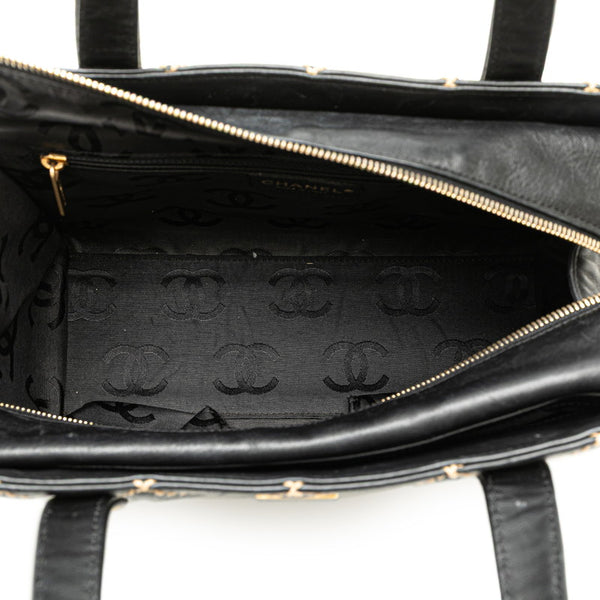 シャネル ココマーク ワイルドステッチ ハンドバッグ ブラック ラムスキン レディース CHANEL 【中古】