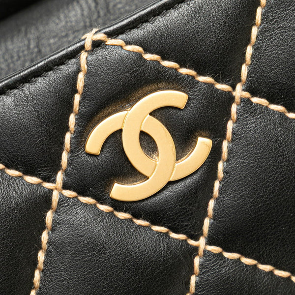 シャネル ココマーク ワイルドステッチ ハンドバッグ ブラック ラムスキン レディース CHANEL 【中古】