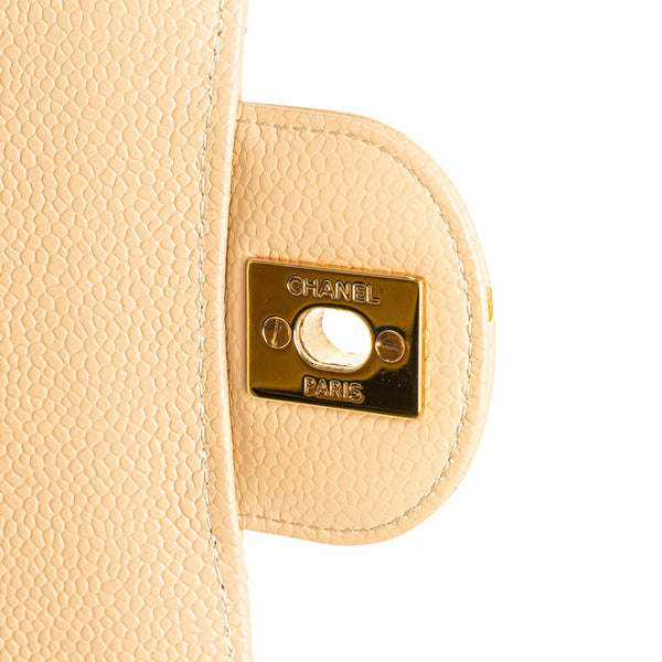 シャネル マトラッセ25 ダブルフラップ ココマーク チェーン ショルダーバッグ ベージュ キャビアスキン レディース CHANEL 【中古】