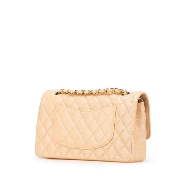シャネル マトラッセ25 ダブルフラップ ココマーク チェーン ショルダーバッグ ベージュ キャビアスキン レディース CHANEL 【中古】