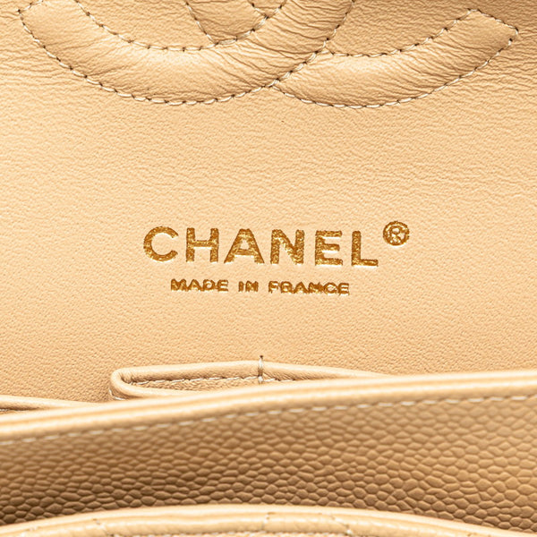 シャネル マトラッセ25 ダブルフラップ ココマーク チェーン ショルダーバッグ ベージュ キャビアスキン レディース CHANEL 【中古】