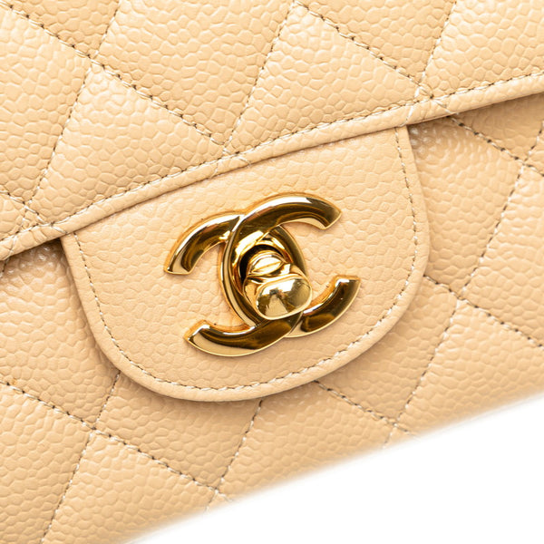 シャネル マトラッセ25 ダブルフラップ ココマーク チェーン ショルダーバッグ ベージュ キャビアスキン レディース CHANEL 【中古】