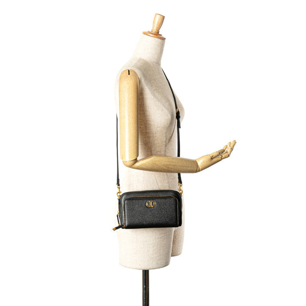 ディオール カロ ダブルポーチ ショルダーバッグ ブラック レザー レディース Dior 【中古】