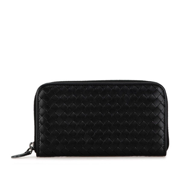 ボッテガヴェネタ イントレチャート ラウンドファスナー 長財布 ブラック レザー メンズ BOTTEGAVENETA 【中古】