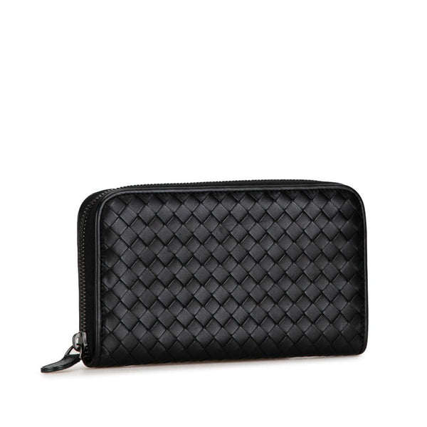 ボッテガヴェネタ イントレチャート ラウンドファスナー 長財布 ブラック レザー メンズ BOTTEGAVENETA 【中古】