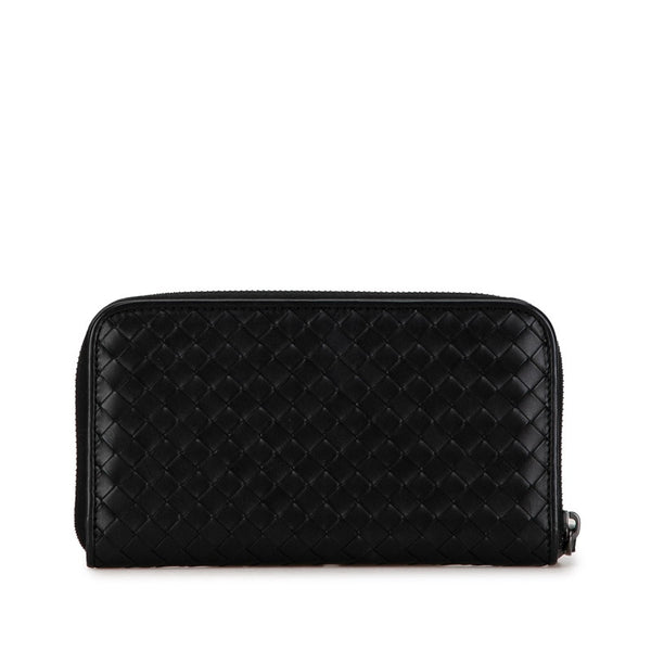 ボッテガヴェネタ イントレチャート ラウンドファスナー 長財布 ブラック レザー メンズ BOTTEGAVENETA 【中古】