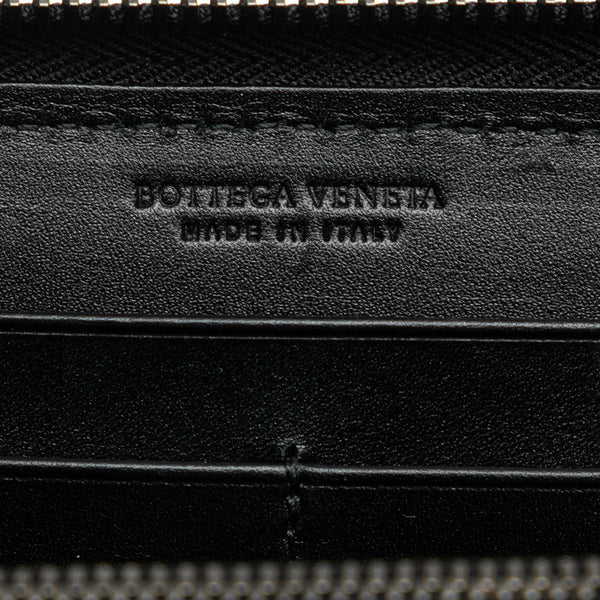 ボッテガヴェネタ イントレチャート ラウンドファスナー 長財布 ブラック レザー メンズ BOTTEGAVENETA 【中古】
