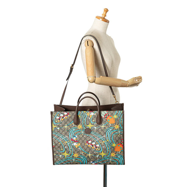 グッチ ×ディズニー GGスプリーム ドナルドダック トートバッグ ショルダーバッグ 2WAY 650037 ブラウン マルチカラー PVC レザー レディース GUCCI 【中古】