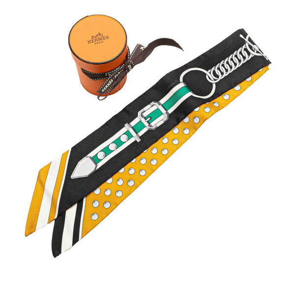 エルメス ツイリー Grand Tralala グラン トゥラララ スカーフ ブラック シルバー マルチカラー シルク レディース HERMES 【中古】