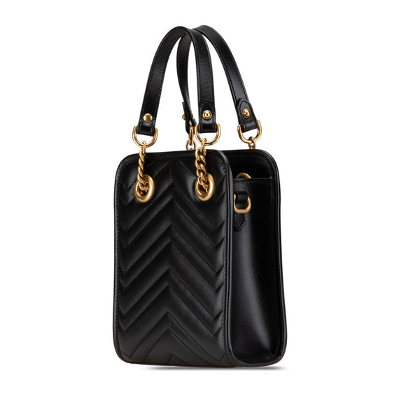 グッチ GGマーモント キルティング ミニ ハンドバッグ ショルダーバッグ 2WAY 696123 ブラック レザー レディース GUCCI 【中古】