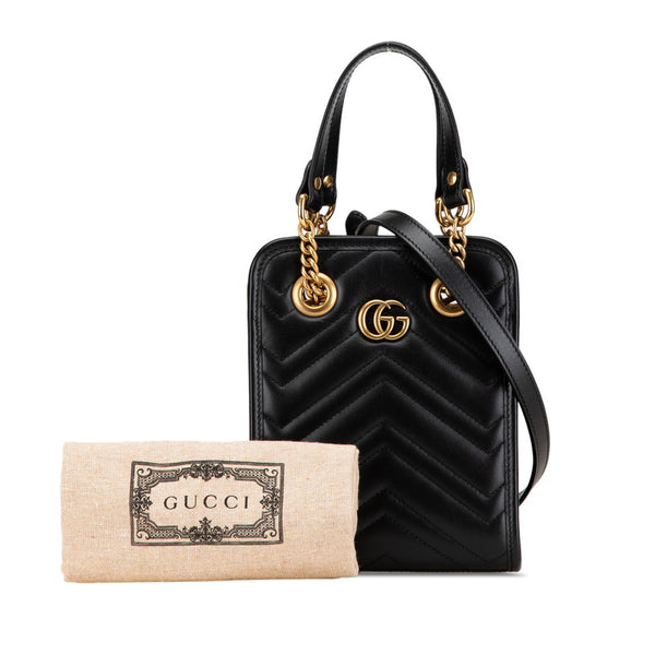 グッチ GGマーモント キルティング ミニ ハンドバッグ ショルダーバッグ 2WAY 696123 ブラック レザー レディース GUCCI 【中古】