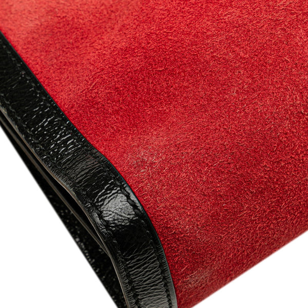 グッチ オフィディア シェリーライン チェーン 斜め掛け ショルダーバッグ 503877 レッド ブラック スウェード レザー レディース GUCCI 【中古】